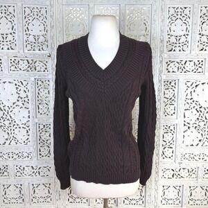 Faconnable Fisherman Brown Cable Knit V Neck Sweater Mens Small Preppy Luxury